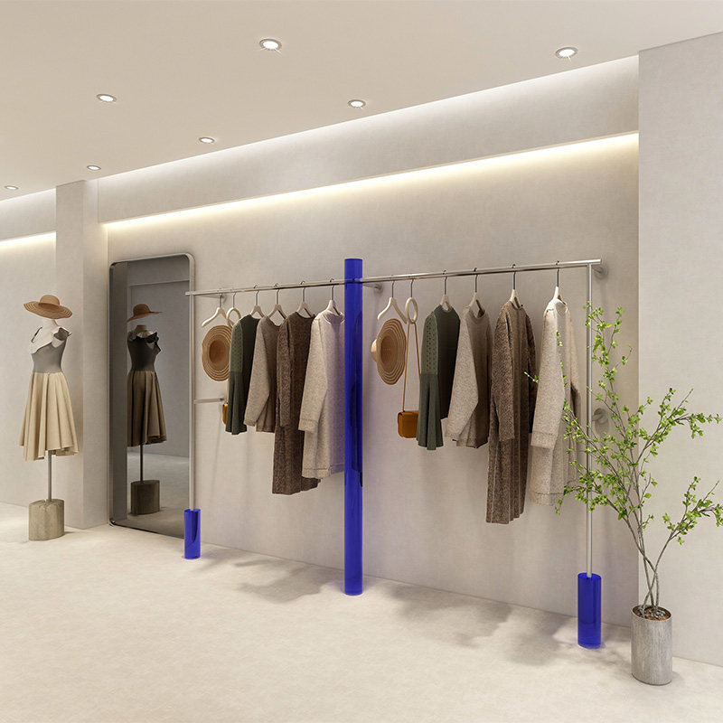 服装店展示架亚克力上墙壁挂式大柱子挂衣杆男女店陈列不锈钢货架
