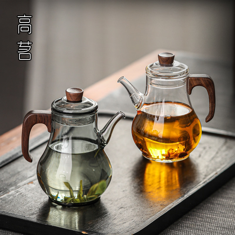 仿宋茶壶执壶绿茶泡茶器玻璃功夫茶专用茶具家用水壶木把过滤花茶