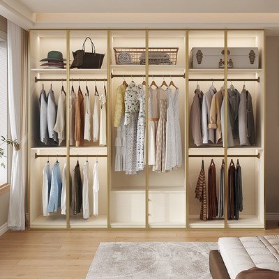 实木橡木定制衣柜白色一门到顶玻璃柜门卧室家用奶油风储物大衣橱