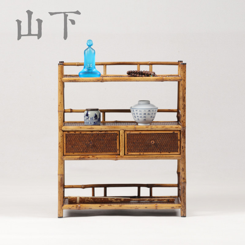 梅鹿茶杯架子茶柜竹o制茶棚茶摆件功夫茶具收纳架普洱茶壶架茶饼