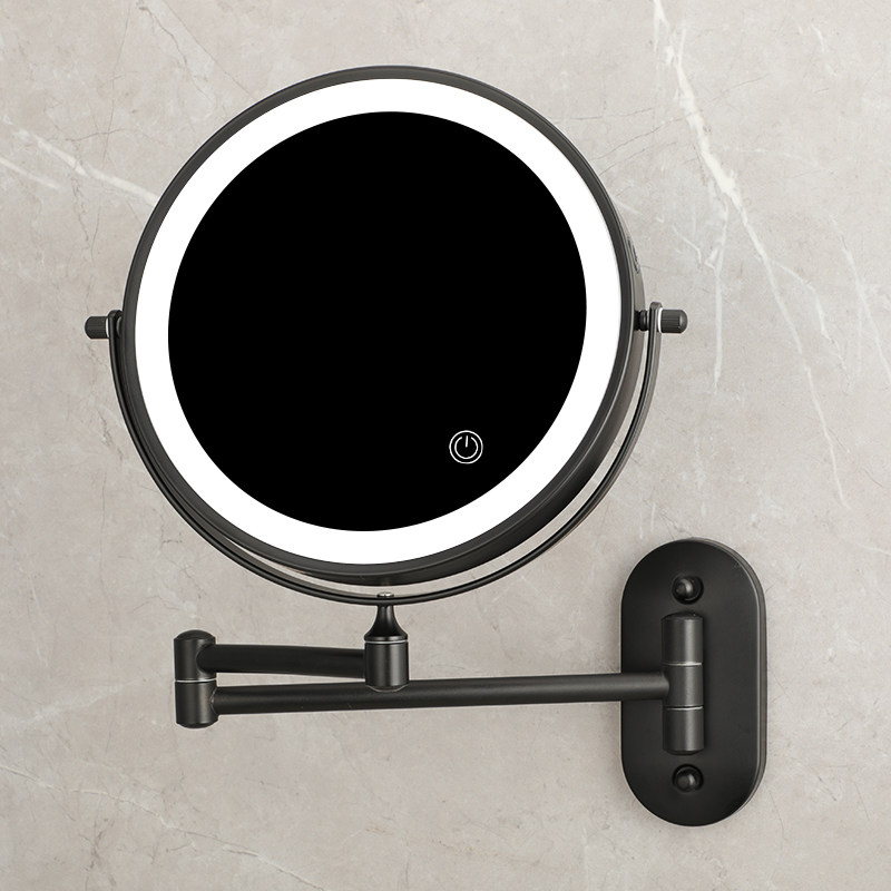 酒店浴室化妆镜壁挂免打孔卫生间镜子挂J墙式放大伸缩镜双面带灯