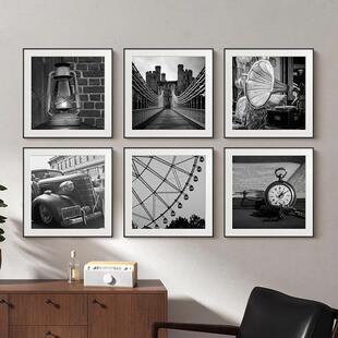 黑白摄影装饰画北欧简约艺术照片墙怀旧复古办公室样板间客厅挂画