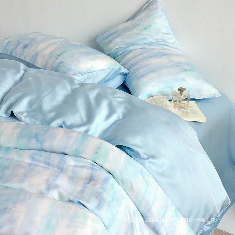 60支兰精天丝四件套轻奢数码印花夏季冰丝凉感裸睡莱赛尔纤维套件