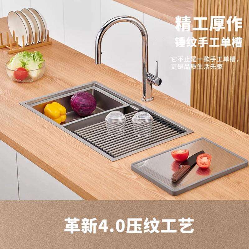 加厚4.0原石纹火山纹SUS304不锈钢纯手工盆日系厨房洗碗大单槽