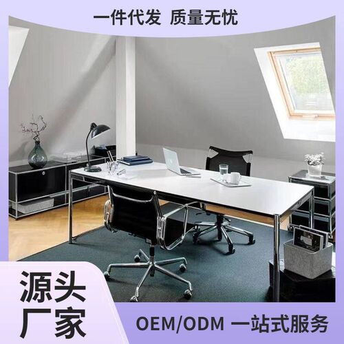 中古不锈钢餐桌极简长方形网红办公书桌电L脑桌会议桌工作台简易