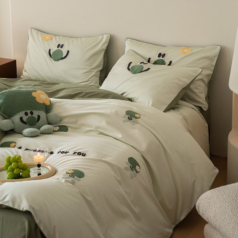 可爱小清新100支长绒q棉卡通儿童全棉四件套纯棉毛巾绣被套床单
