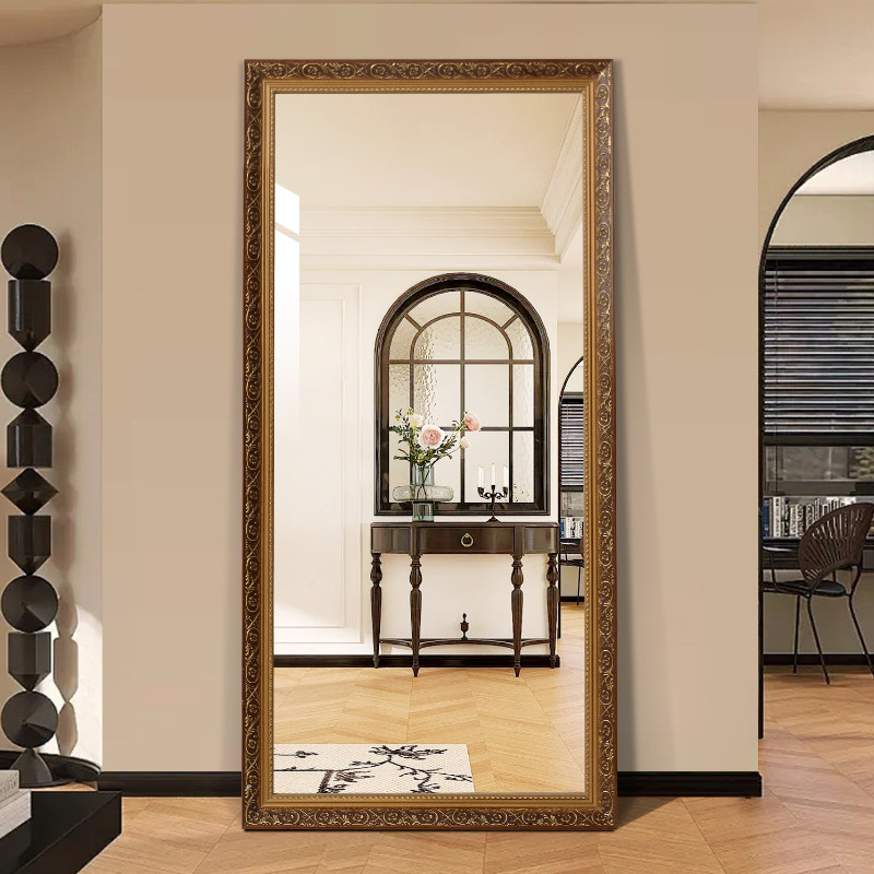 欧式实木穿衣镜全身n镜落地镜家用立体壁挂卧室镜子服装店试衣镜