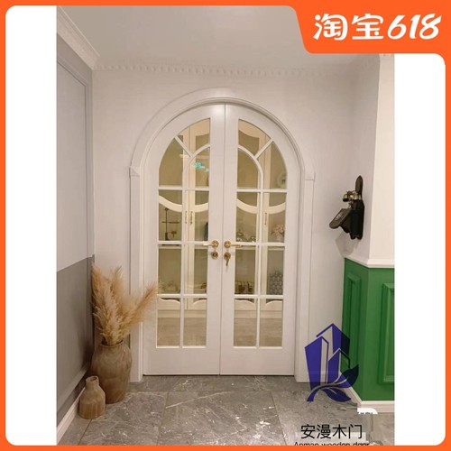 拱形双开门家用定制简约欧式x白色蓝色实木烤漆套家装室内门卧室