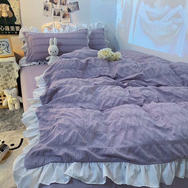 ins韩式网红h民宿花边床单被套少女心1.8床裙床上四件套寝室三件