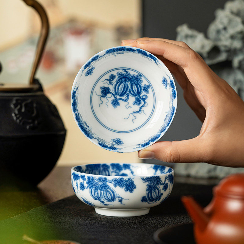 白瓷青花茶杯高档l家用主人杯个人专用普洱杯功夫茶具喝茶单盏茶