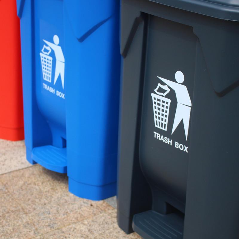 家用四色分类脚踏垃圾桶大号工业酒店厨房塑料桶户外带盖