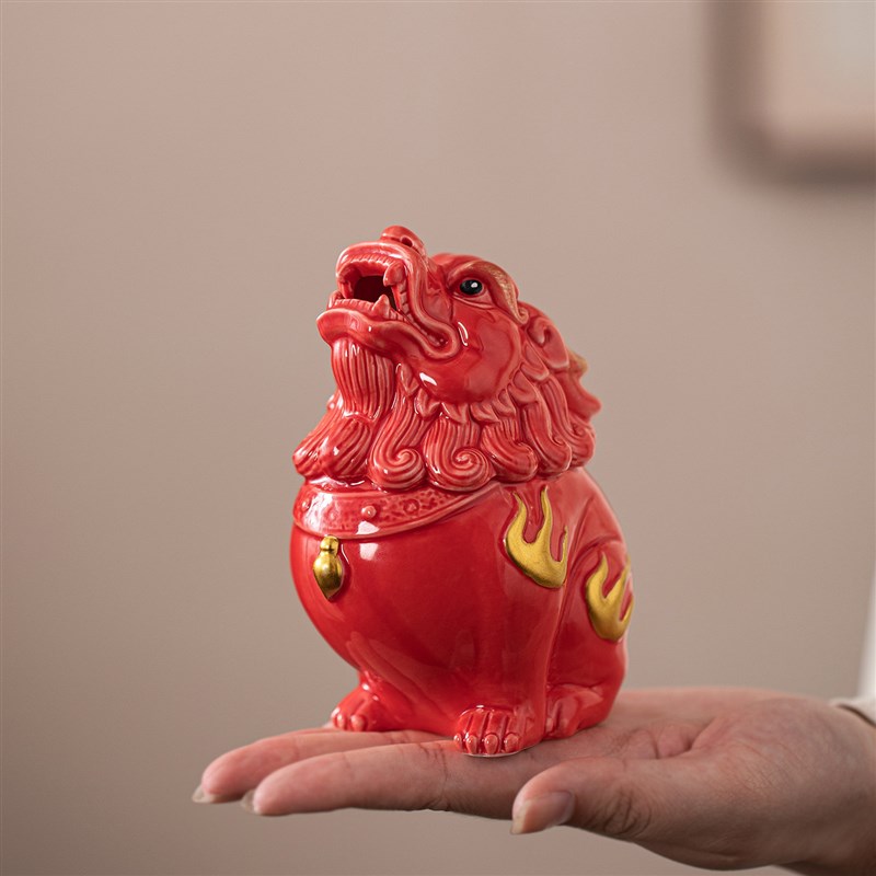 朝天吼貔貅摆件中式客厅玄关办公桌F装饰品招财镇宅陶瓷麒麟工艺