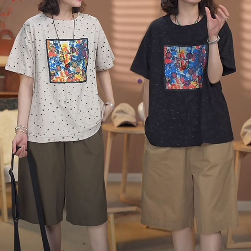 夏季轻熟风搭配一整套女2024z年新款大码宽松显瘦微胖遮肉减龄套