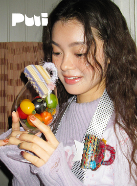 puui噗又玻璃糖纸系列秋冬毛线可爱个性女生发饰发卡鲨鱼夹抓夹