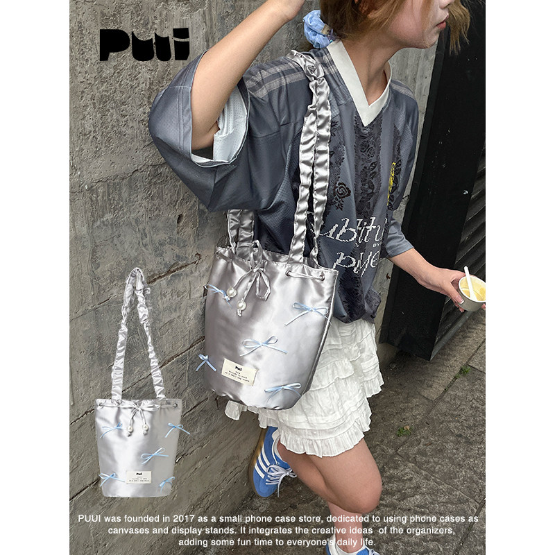 Puui原创生活单肩包银色手提包可爱蝴蝶结手拎包通勤水桶包ins女,箱包皮具/热销女包/男包,水桶包,淘宝优惠券,粉丝福利购,淘宝优惠卷