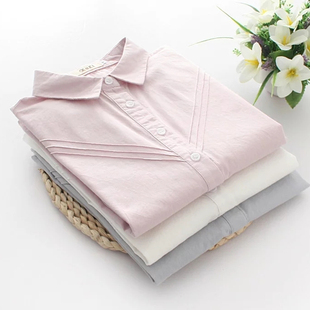 女长袖 2020春装 百搭纯棉白色衬衫 韩版 学生小清V新简约打底衬 新款