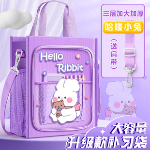 补习袋手提袋拎书袋女孩小学生用斜挎书包文件w袋帆布美术袋儿童