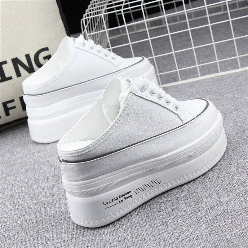 包头无后跟内增高10cm半拖鞋女2021春夏外穿厚底懒人小白鞋一脚蹬