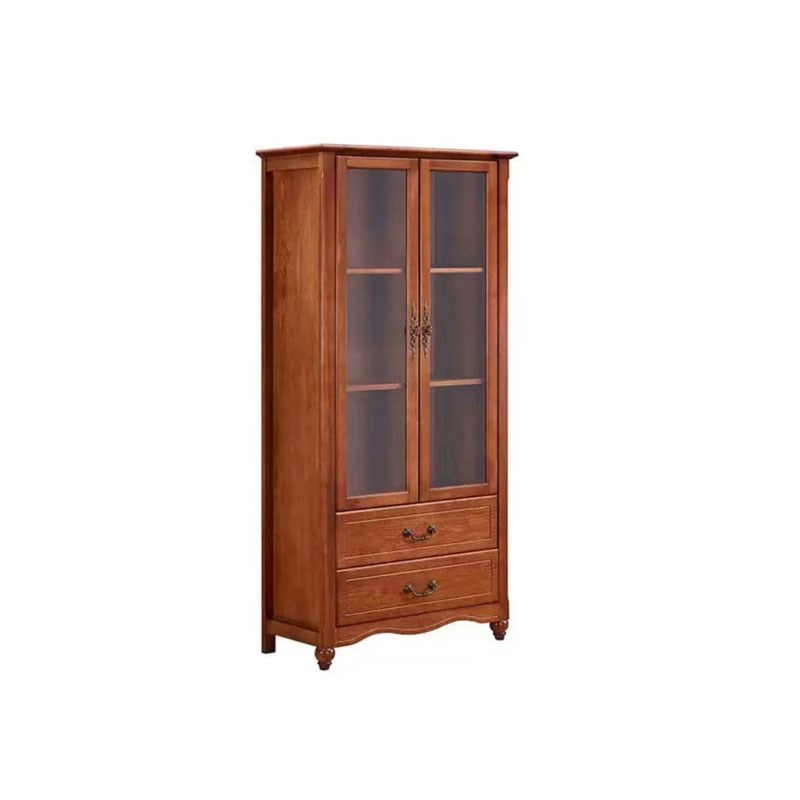 全实木酒柜双门陈列柜置物柜简约玻璃门红酒柜美式实木酒柜