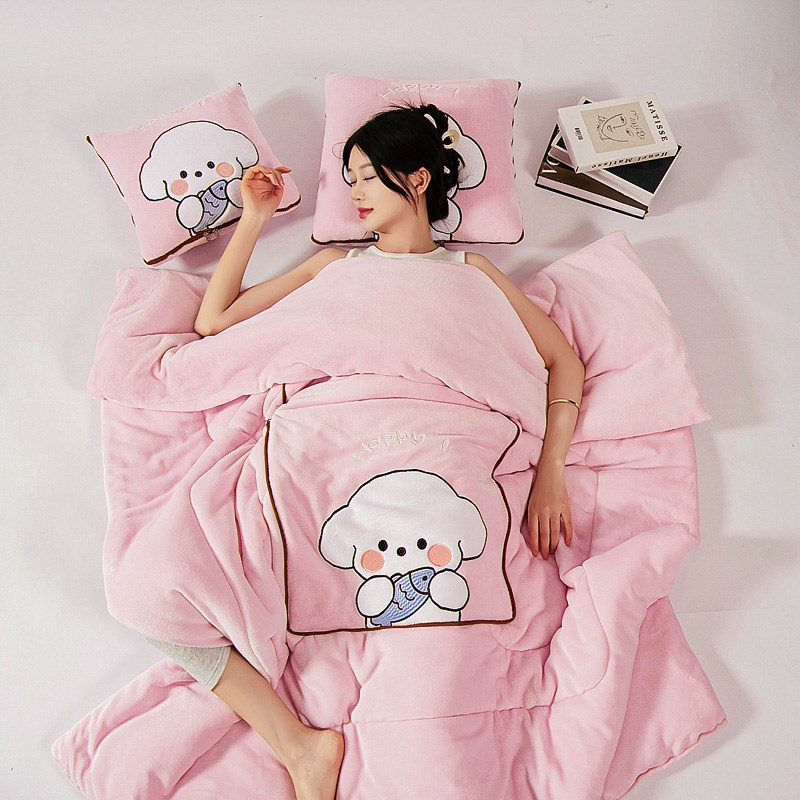 抱枕被子两用冬季牛奶绒可爱加厚多功G能二合一折叠汽车载沙发午