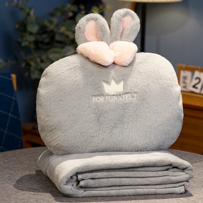 兔子暖手抱枕毯子二合一办公室午休学生睡觉毛毯车V载被子两用枕