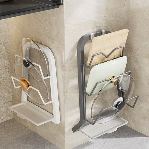 锅盖架壁挂式免j打孔厨房置物架多功能家用收纳架菜板架多层砧板