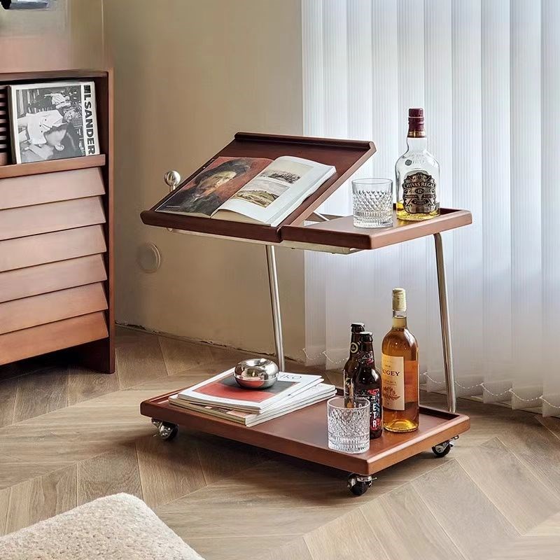 北欧实木边几简约复古客厅收纳可移动办公多功能翻板中古茶几角几