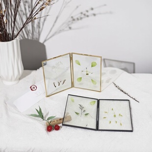 北欧金属玻璃相框复古植物标本夹家居简约装饰婚纱照宝宝摆台67寸