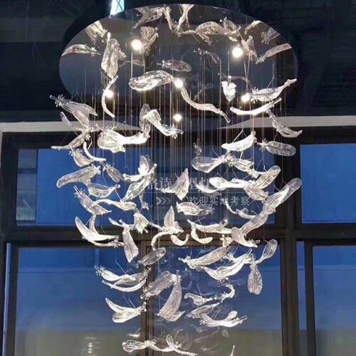 售楼部沙盘装置会议室酒店大堂前B台接待艺术玻璃空中装饰羽毛吊
