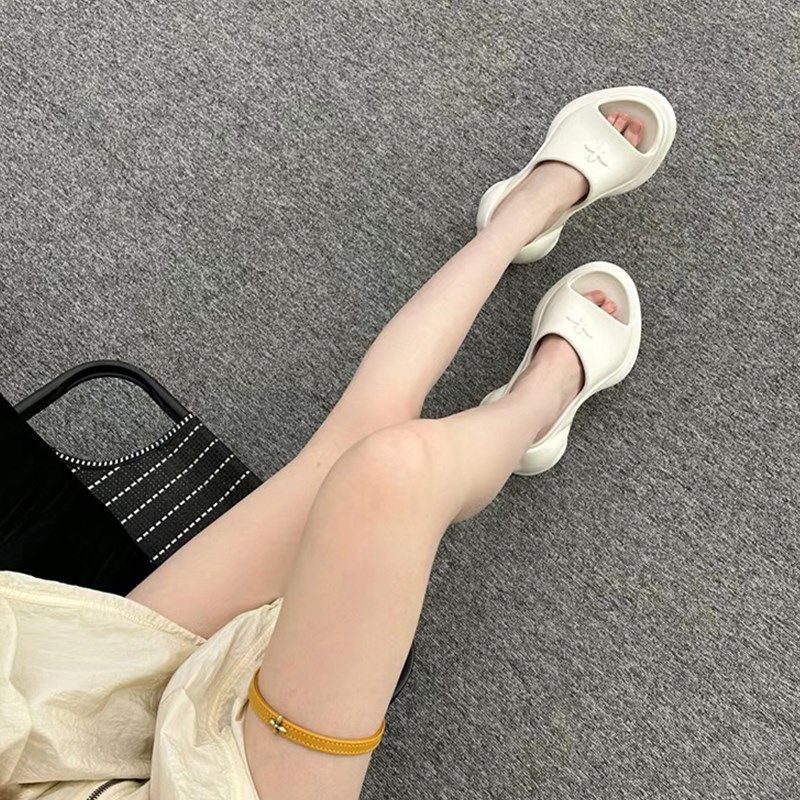 厚底拖鞋女外穿凉拖女款超高跟9.5厘米松糕增Q高白色居家坡跟平替