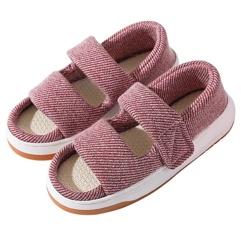 中老年夏季新款亚麻凉鞋包跟居家外穿透气防滑平底布凉鞋拖鞋2024