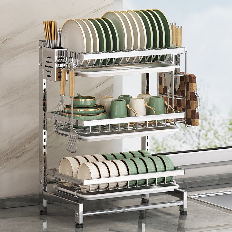 不锈钢碗架三层碗碟沥水架厨房置物架碗盘收纳架子多功能台面碗柜,厨房/烹饪用具,碗架,淘宝优惠券,粉丝福利购,淘宝优惠卷