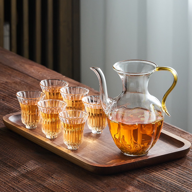 仿宋莲花玻璃小茶壶耐高温中式单壶带过滤M绿茶专用煮茶泡茶手执