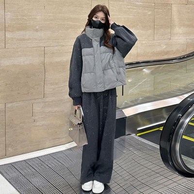 高级感时尚棉衣套装女冬季2025新款时髦洋气减龄阔腿裤显瘦两件套