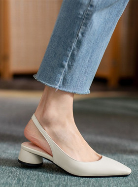 时尚百搭小方头中跟女皮鞋后空四季鞋大码C44 45 46 47 48码矮跟