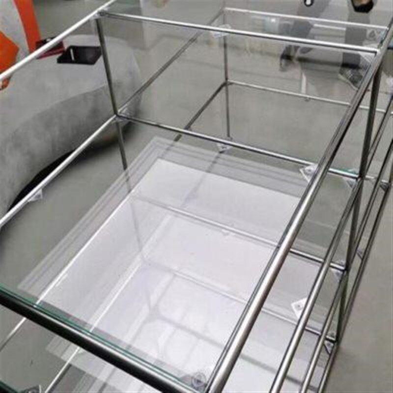 服装店流水台不锈钢拉丝玻璃展示架移动桌子精品货架陈列架鞋包架