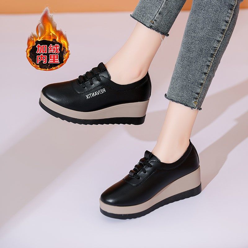 厚底小皮鞋女2024秋冬爆款百搭加绒松糕鞋轻便软底不累脚妈妈单鞋,女鞋,松糕（摇摇）鞋,淘宝优惠券,粉丝福利购,淘宝优惠卷