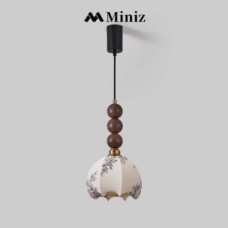 法式中古布艺花纹卧室床头吊灯护眼南洋风玄关过道走廊吊线灯