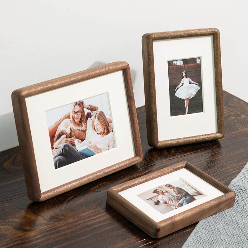 创意实木榫卯相框摆台6寸7 8寸洗照片做成相框圆角黑胡桃画框挂墙