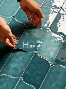 亮光叶子103x156釉面波浪面手工砖绿色蓝色卫生间全瓷砖厨房墙砖