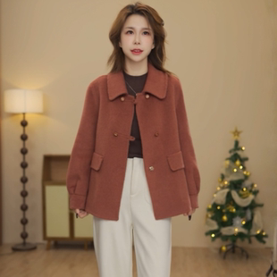 悠鸽2533秋冬新款 女毛呢大衣百搭 双面手工缝制高端羊毛短款