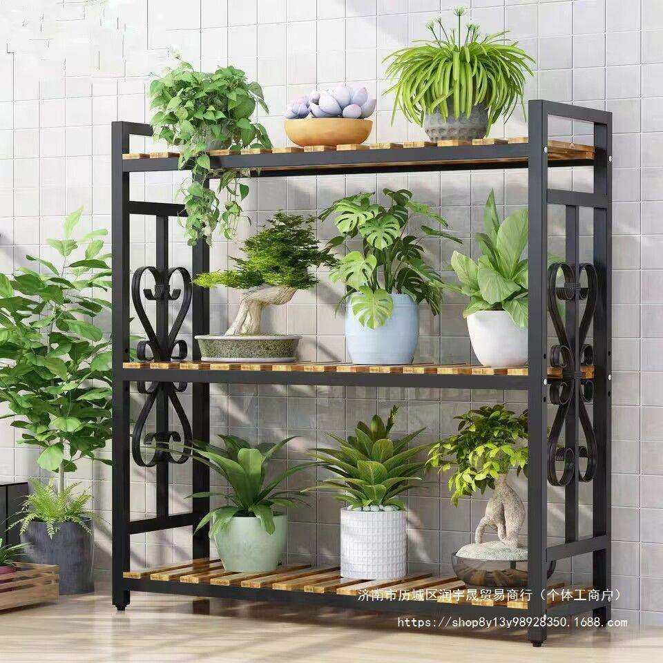 全铁艺室外防水防腐多层置物架花架可移动带轮展示架多肉架绿萝架