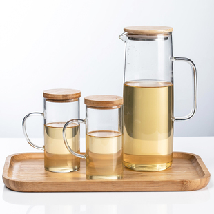 家用耐热的冷水壶透明带把水杯套装柠檬水壶餐厅冷饮壶泡茶水壶