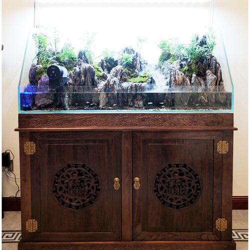 老榆木原木实木生态鱼缸草缸海水珊瑚缸I水族箱底柜架招财进宝云