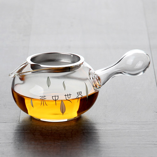 侧把公道杯玻璃带茶漏带柄分茶器过滤透明加厚耐热茶海功夫茶具