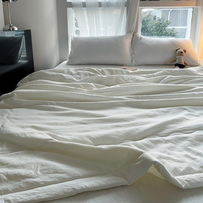 ins超柔简约白色水洗棉夏凉被四件套纯色可机洗空调轻薄被子被芯,床上用品,化纤被,淘宝优惠券,粉丝福利购,淘宝优惠卷