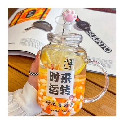 奶茶杯子家用重复使用可循环大容量玻璃杯高颜值ins网红奶茶带把