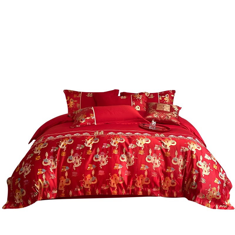 中式龙凤结婚四件套大红色新婚陪嫁被套婚庆床上用品婚房喜被