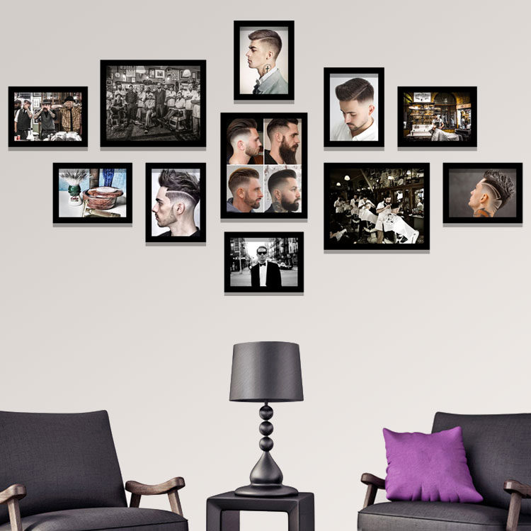 油头发型图片男士造型装饰画理发店挂画I发廊美发店照片墙相框墙
