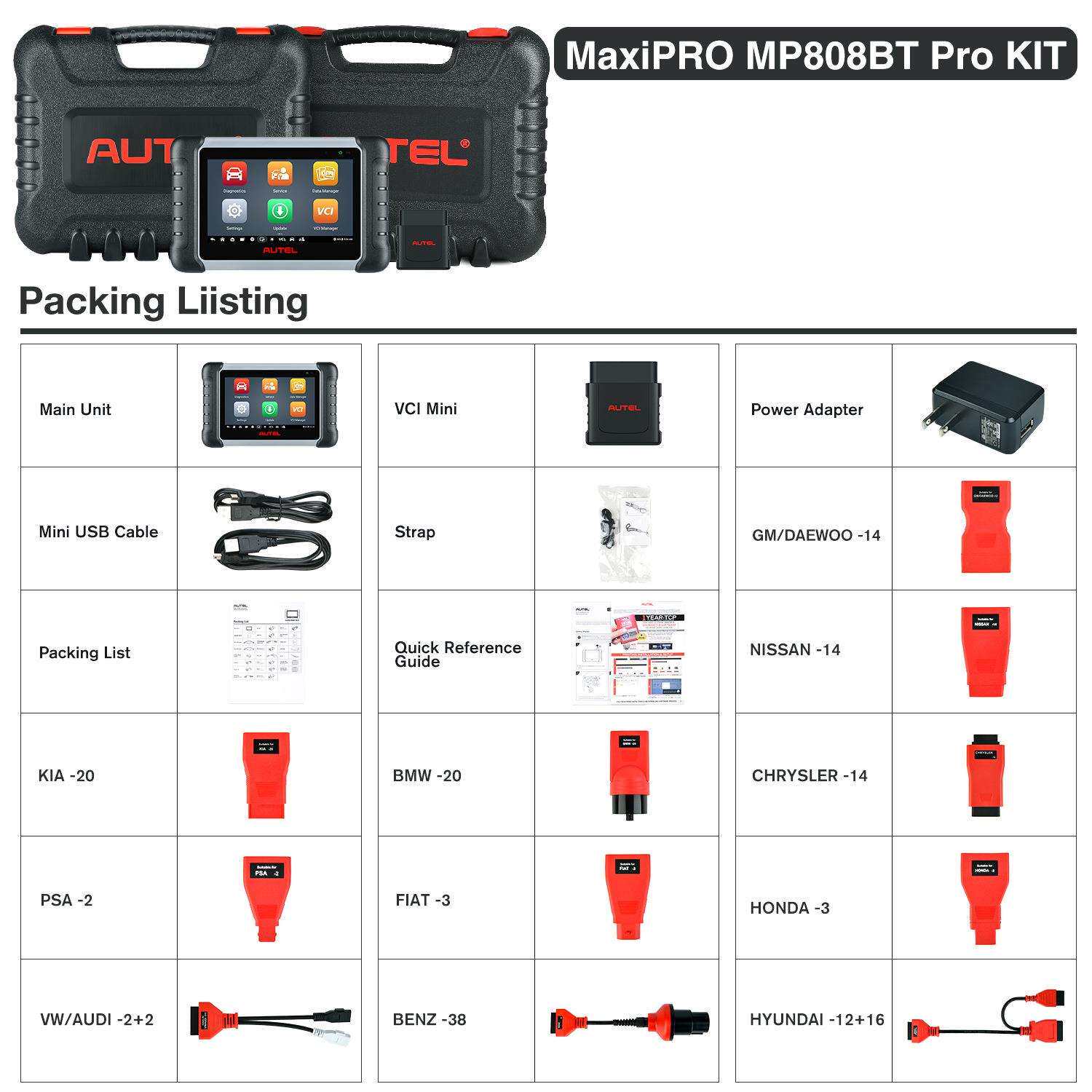 道通AUTEL MP808BT PRO KIT汽车诊断仪检测电脑ECU解码故障清除